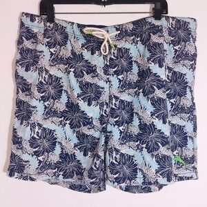 Tommy Bahama Mens Swim Trunks Large Floral Tropical Print Blue Green Marlin Logo
